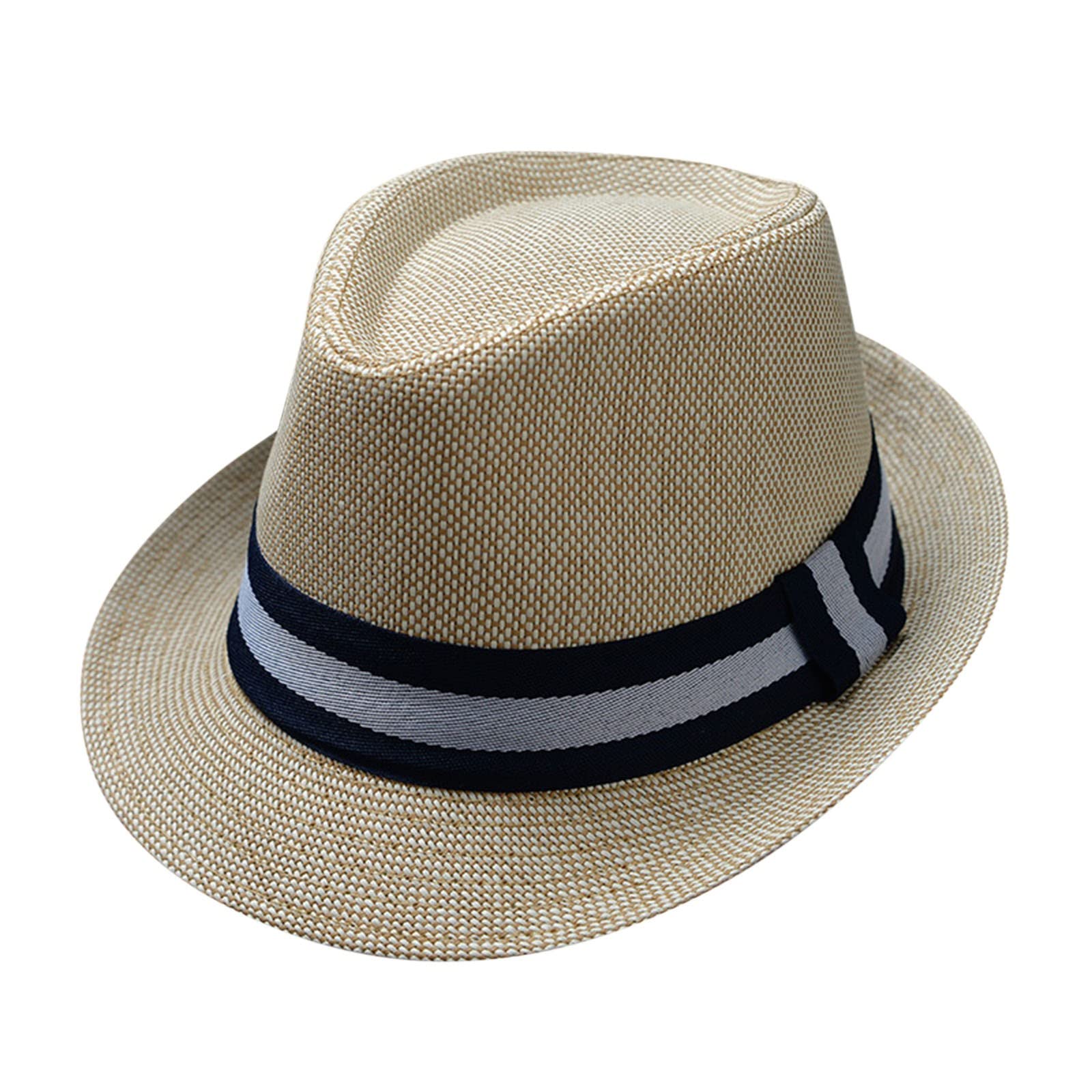 QWUVEDS Sombrero de jazz retro para hombres y mujeres, sombrero de sol británico Soild sombrero de sol de viaje sombrero de paja para mujer S