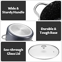 Vista 6 de BEZIA Olla de cocina de 6 cuartos, ollas para caldo antiadherentes de inducción con tapa, compatible con todas las estufas, olla de aluminio de 6