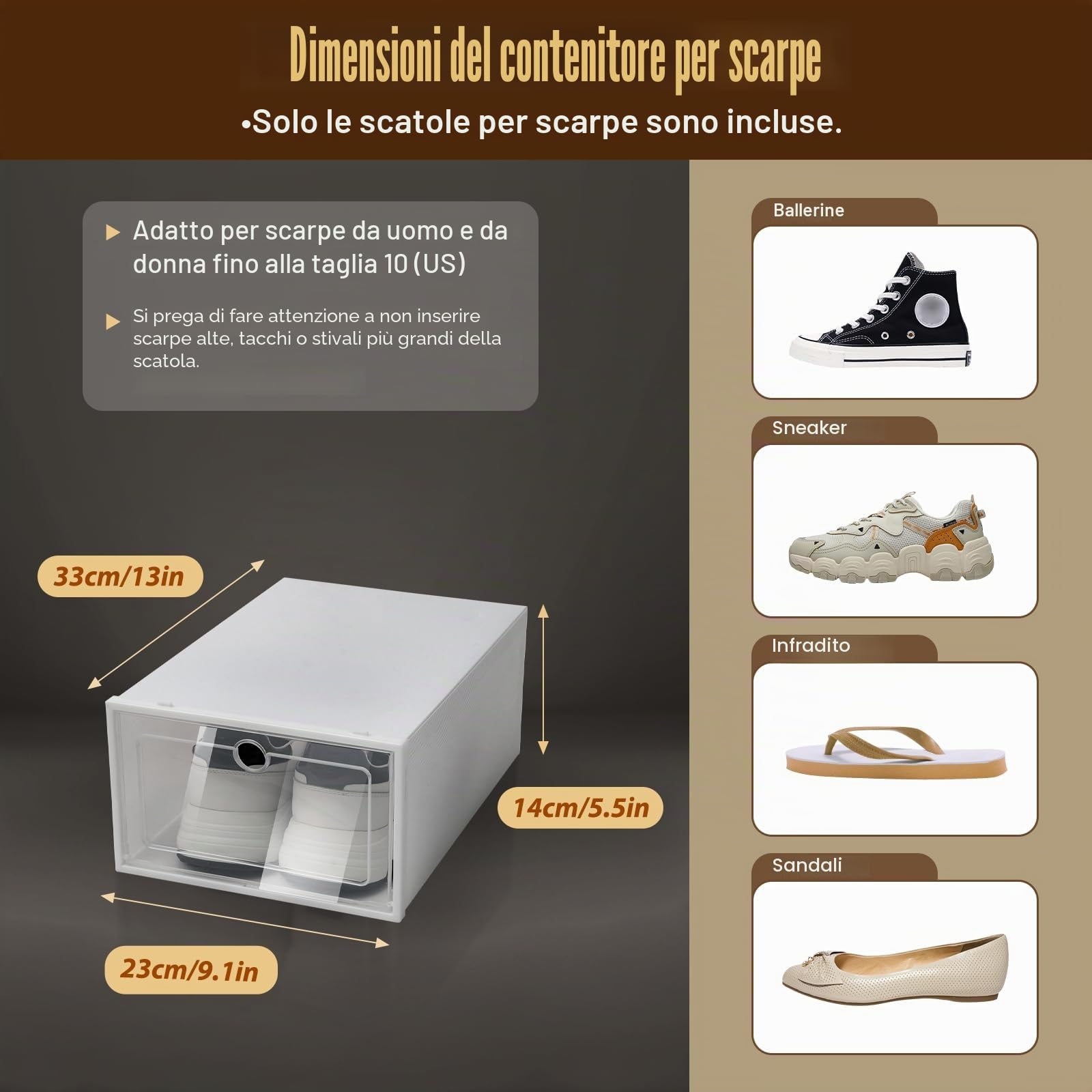 20/24 scatole trasparenti pieghevoli per scarpe, impilabili, 33 x 23 x 14 cm (24)