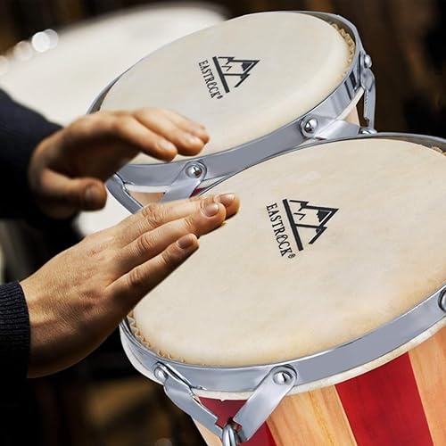 Miniatura 65 de EastRock Bongo - Juego de tambor de 4 y 5 pulgadas para adultos, principiantes, profesionales, instrumentos de percusión de madera y metal con llave
