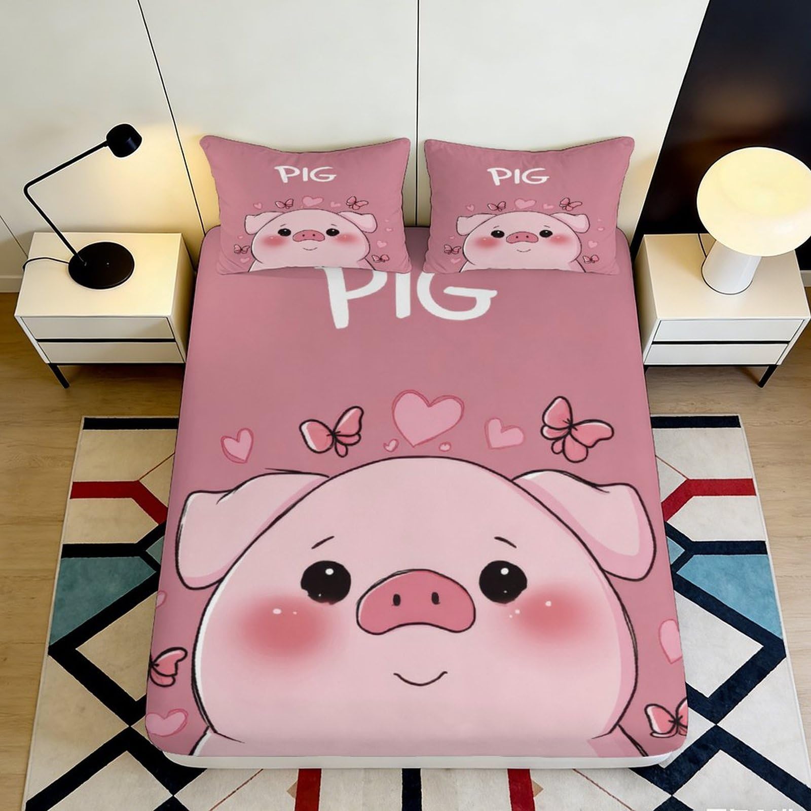Uxinyoume Style-5 3D Printed Cute Pig Fitted Sheet Microfiber Pink Cartoon Animal Bed Cover For Bedroom Dorm Mattress Protection 90X200x25cm