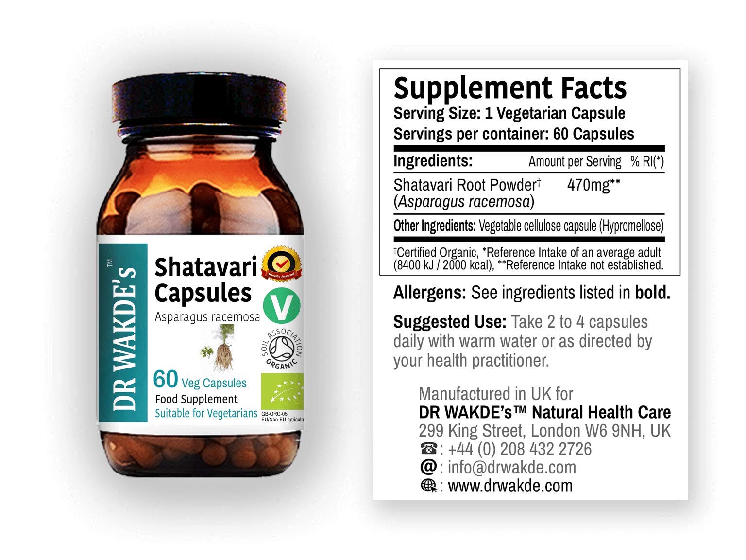 DR WAKDE'S Shatavari Kapseln (Asparagus racemosa, 60 Veg Caps, Ayurveda-Ergänzung, Vegan, Kräuter, Natürlich)
