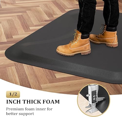 Miniatura 5 de OmySalon Tapete de peluquería antifatiga para peluquería, grueso tapete para silla de peluquero con corte redondo para peluquería de pie, peluquería