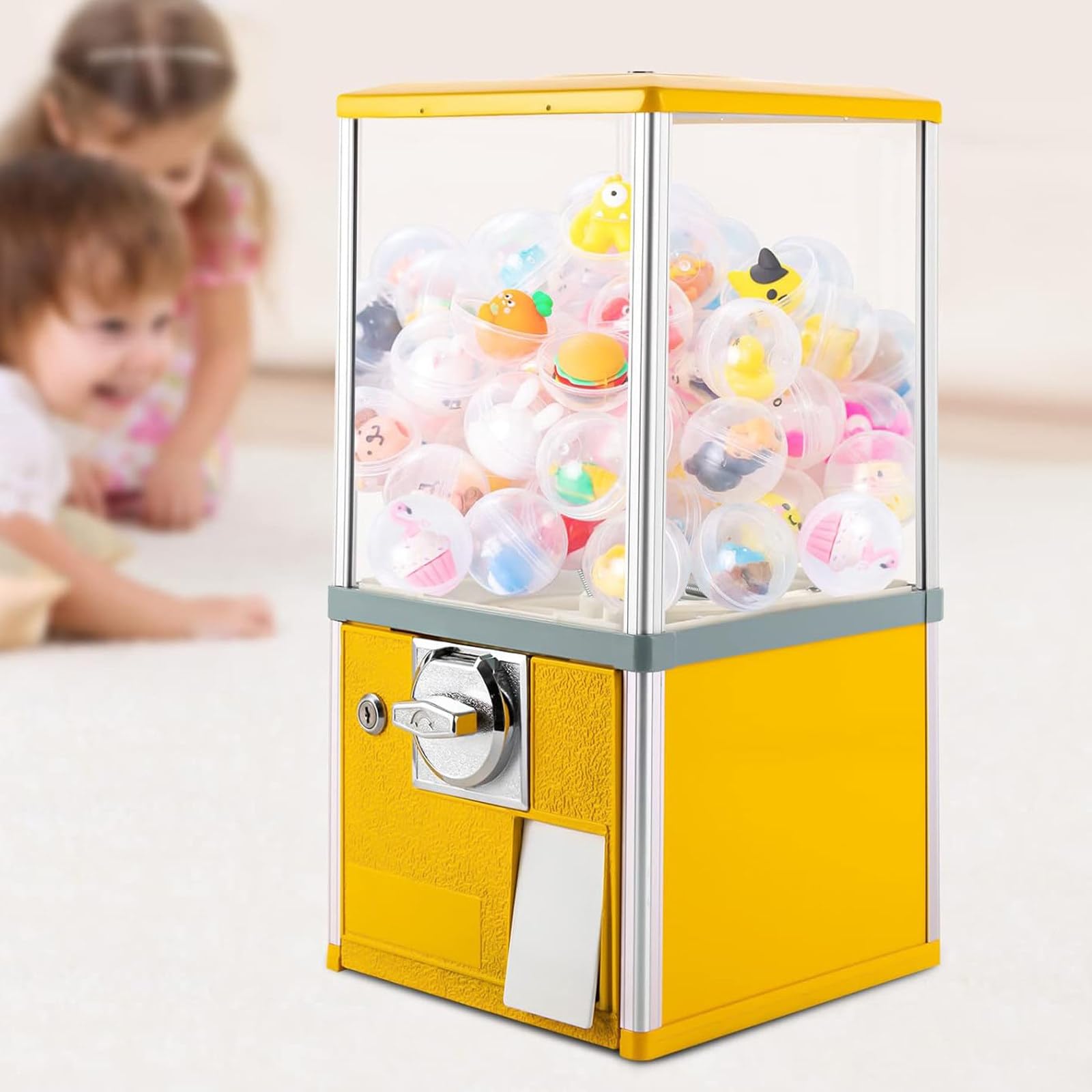 MYUYEE Vending Machine, Multi-Function Capsule Dispenser, Commercial Gumball Machine, Suitable For Shopping Malls, Playgrounds (Yellow)