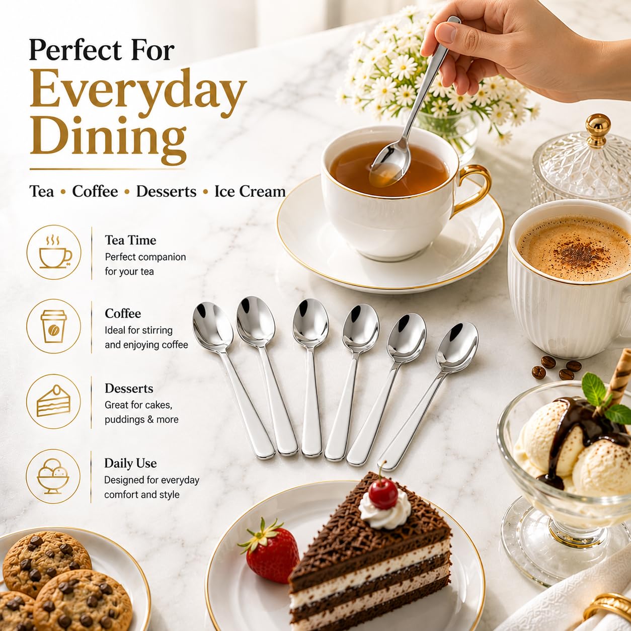 Kanshita's Rasoiware Stainless Steel Tea Spoon Set | Pack of 6 | Durable & Food-Grade Cutlery 2