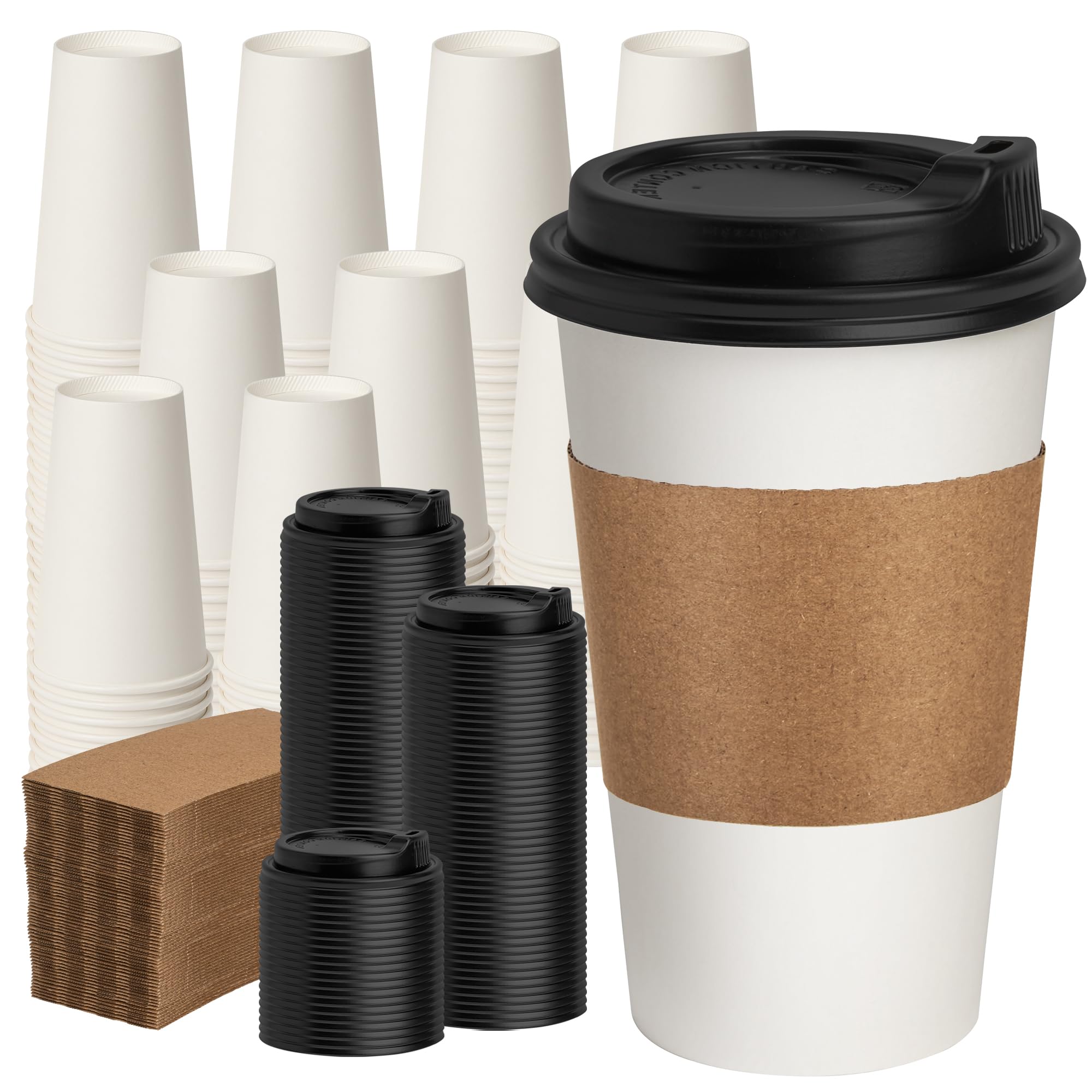 RACETOP 12 oz 50 pack Disposable Paper Coffee Cups with Lids and Sleeves — Amazon image 10