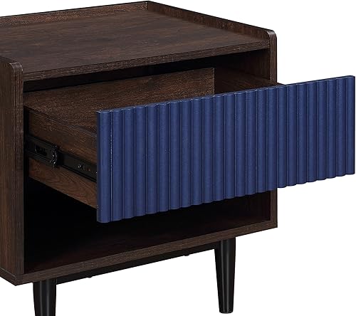 Miniatura 8 de Manhattan Comfort Duane Moderna mesita de noche acanalada, mesita de noche con cajón de extensión completa y estante abierto, muebles industriales