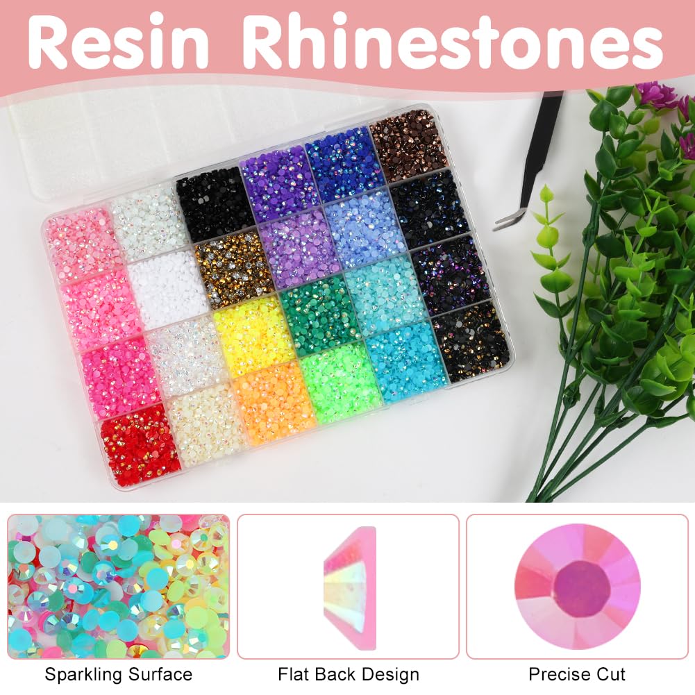 24 kolory kryształki do paznokci, 24000 sztuk brokatu do paznokci Nail Art 3 mm z pincetą, DIY brokat do paznokci, do makijażu, rękodzieła, odzieży, etui na telefony komórkowe - standard