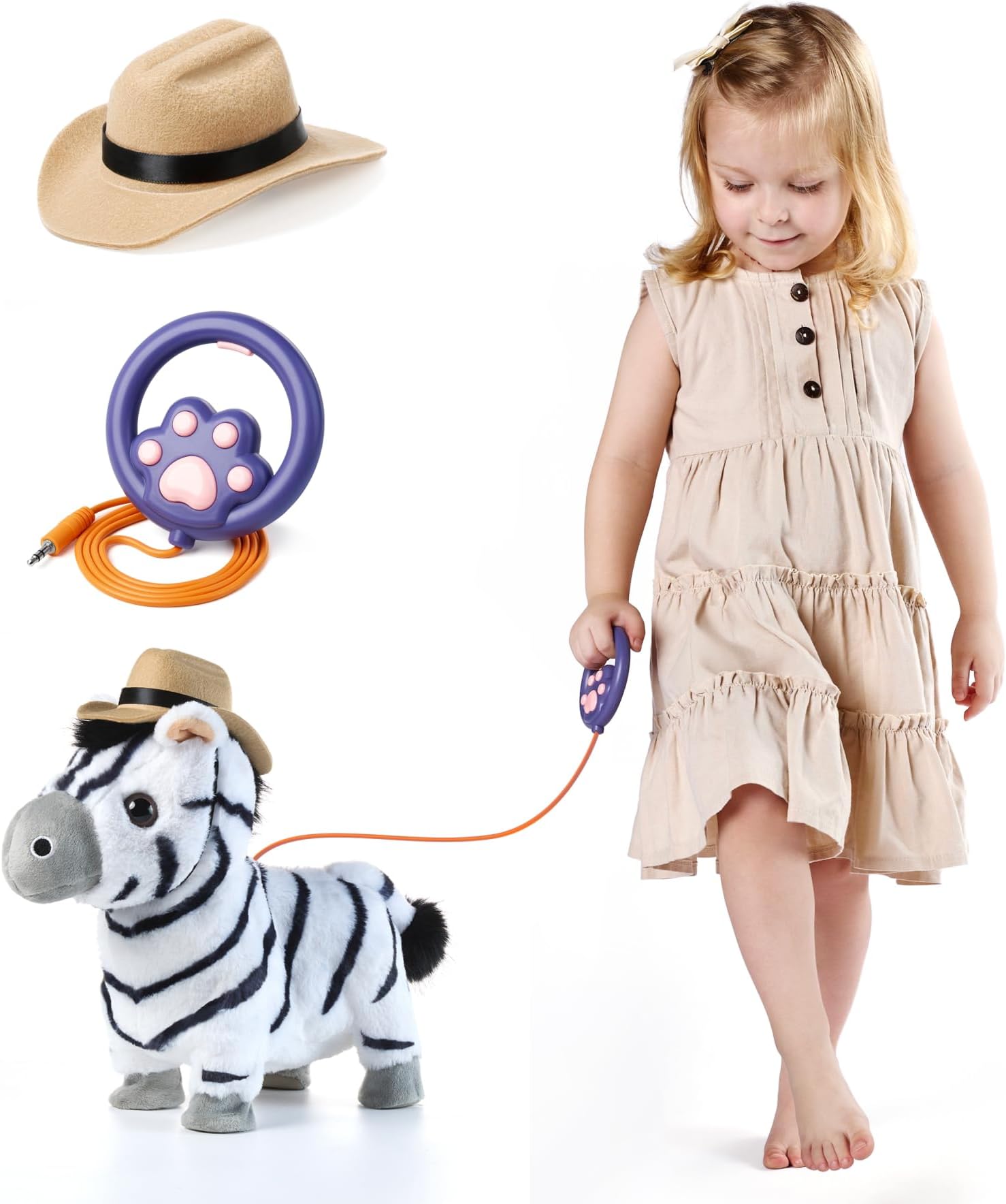 TUMAMA Walking Talking Toy Zebra with Remote Control Leash, Plush Pet Electronic Interactive Toys for Kids,Walks,Barks,Sing,Remote Control Electronic Plush Zebras Toy for Kids Age 3 4 5 6