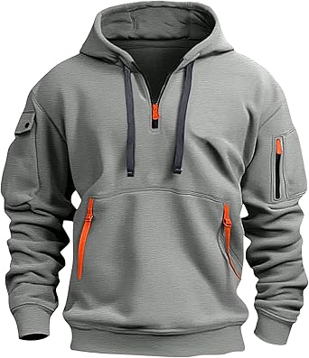 Fall Winter Quarter Zip Hoodie Men Pullover Tactical Sweatshirt Vintage Long Sleeve Casual Hoodies with Pockets