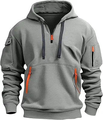 Fall Winter Quarter Zip Hoodie Men Pullover Tactical Sweatshirt Vintage Long Sleeve Casual Hoodies with Pockets