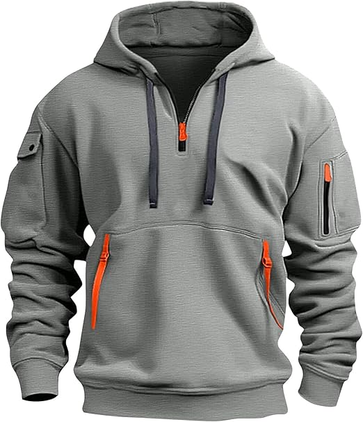 Fall Winter Quarter Zip Hoodie Men Pullover Tactical Sweatshirt Vintage Long Sleeve Casual Hoodies with Pockets