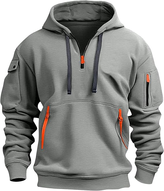 Fall Winter Quarter Zip Hoodie Men Pullover Tactical Sweatshirt Vintage Long Sleeve Casual Hoodies with Pockets