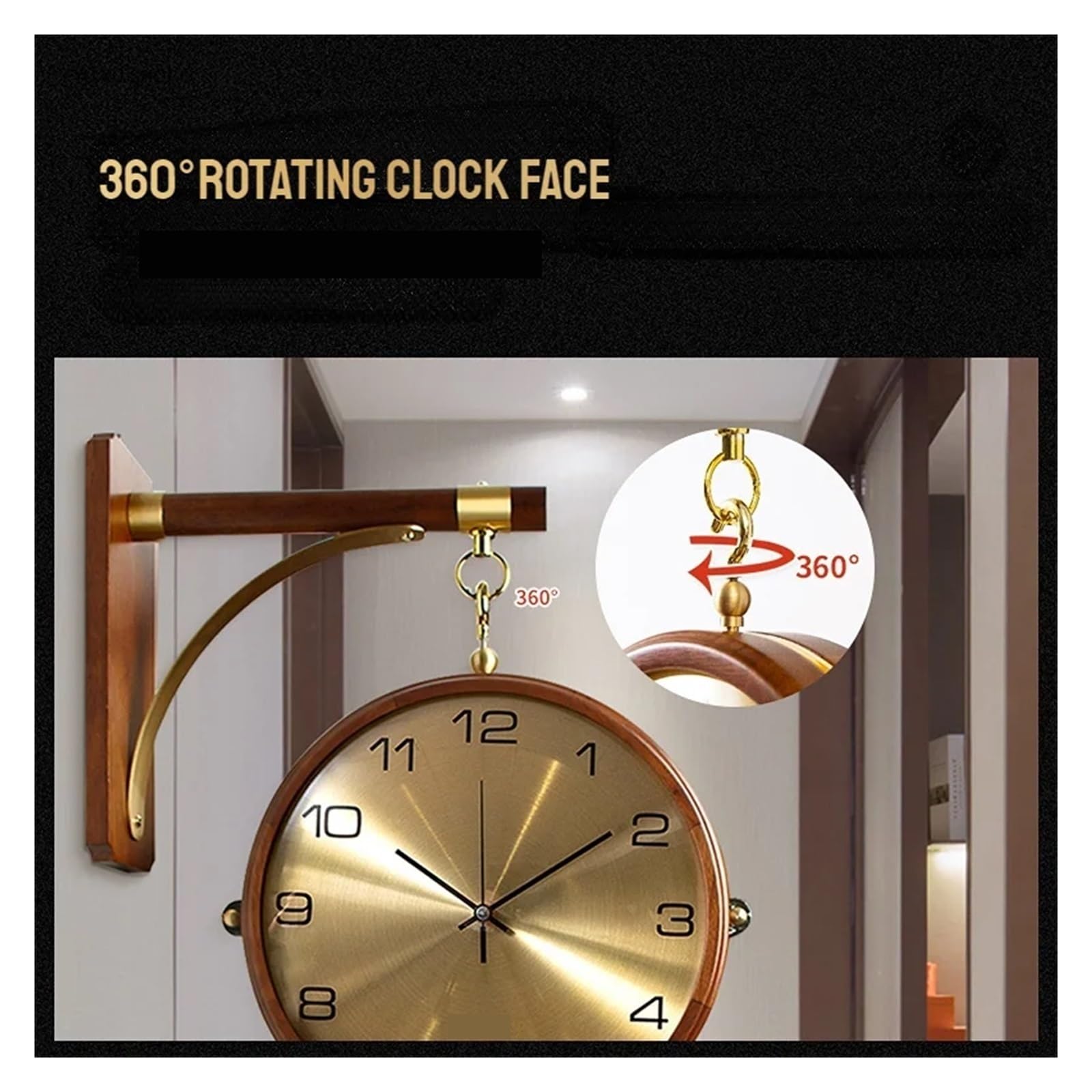Cichy Zegar Ścienny Duży Metalowy Dwustronny Z Litego Drewna Modne Zegarki Ścienne Do Salonu Home Decor Horloge Precyzyjny I Cichy(Style3)
