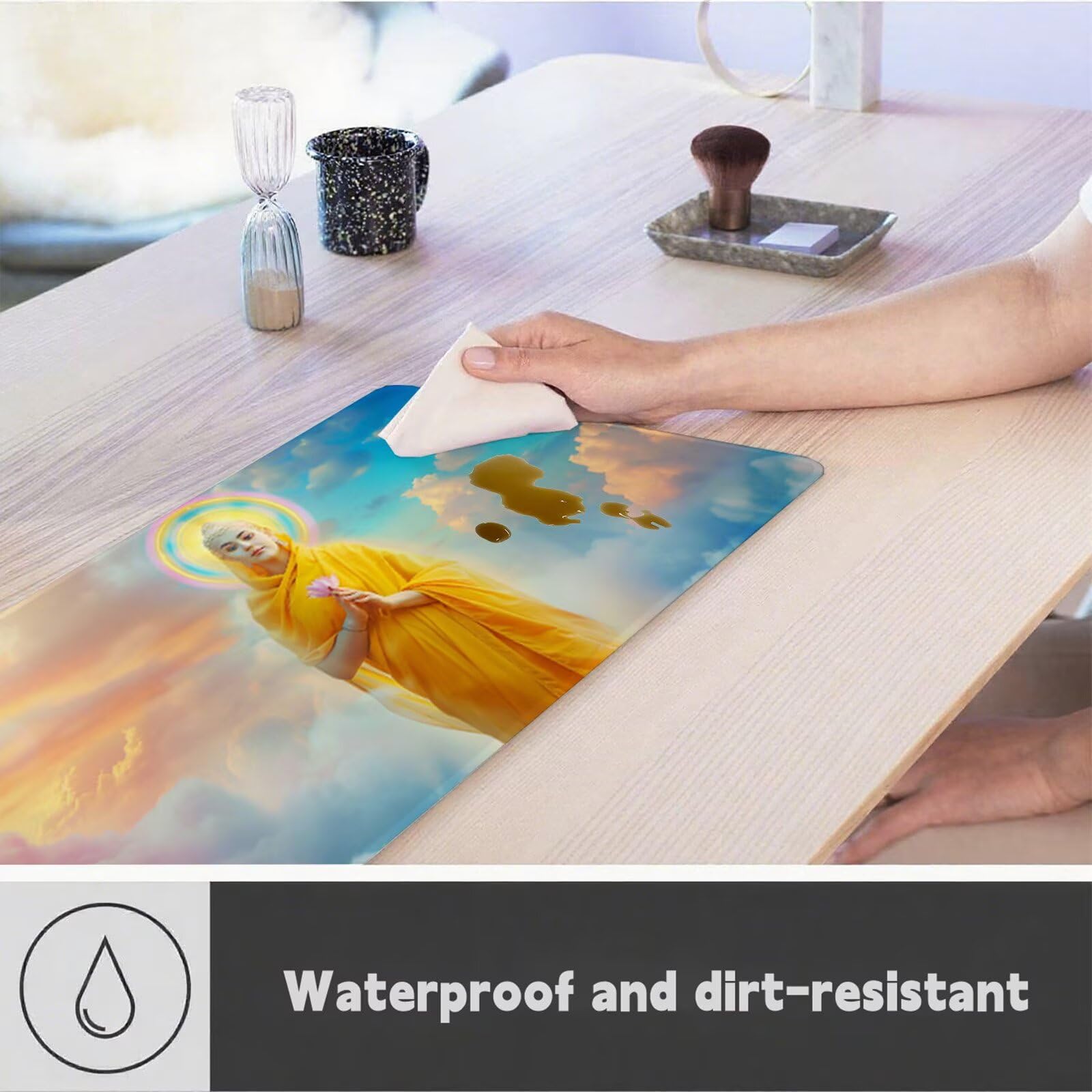 Żółta podkładka pod mysz XXL 1200x600, podkładka pod mysz Zen Biurko wodoodporna, mysz z antypoślizgową podstawą, pod ręką szyte krawędzie, akcesoria do gier, prezent męski H2-548