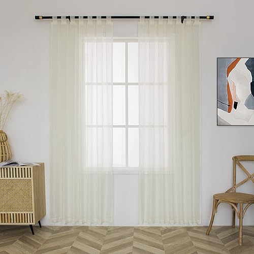 Miniatura 8 de Cortinas traslúcidas amarillas de 96 pulgadas de largo para sala de estar, con pestaña superior, semitransparentes, ligeras y aireadas, bohemias