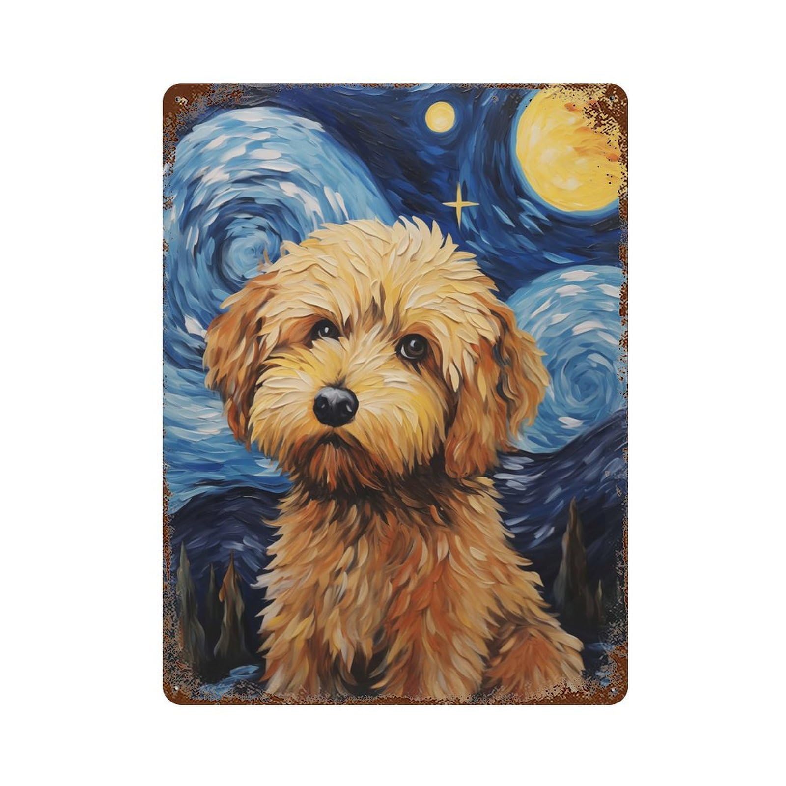 Cockapoo Starry Night Dog Vintage Rust Metal Sign 15.7"x11.8", Classic Wall Plaque for Garage, Pub Or Kitchen
