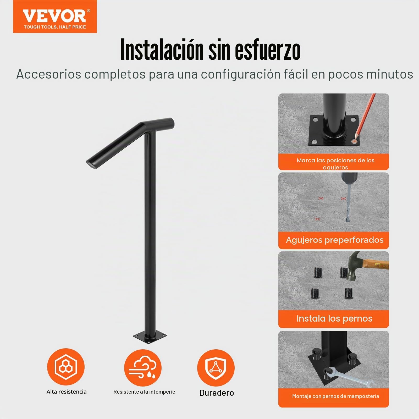 Happybuy Pasamanos Escalera 45.7 cm Barandilla Escalera 45.7 cm Pasamanos para Escaleras Pasamanos de Pared Montaje en Pared Hierro Forjado Color Negro 2 Pasos