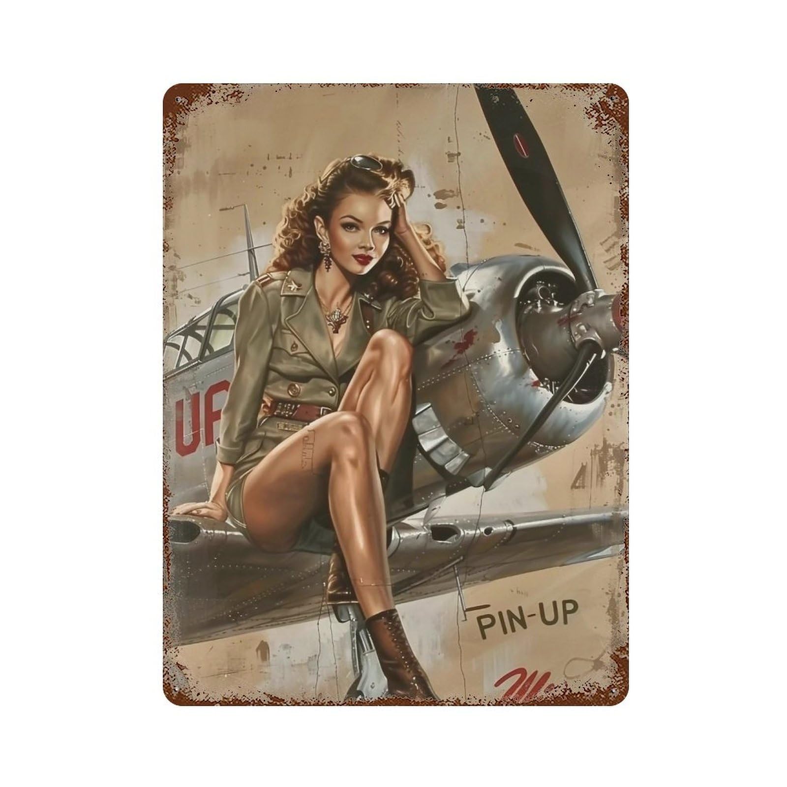 FHUYEURHRY WWII Pin Up Wings 01 Wall Decor Retro Iron Vintage Art Metal Tin Sign Poster Modern Home Cofffee Club Art Bar Shop Decorations Style 40x30cm