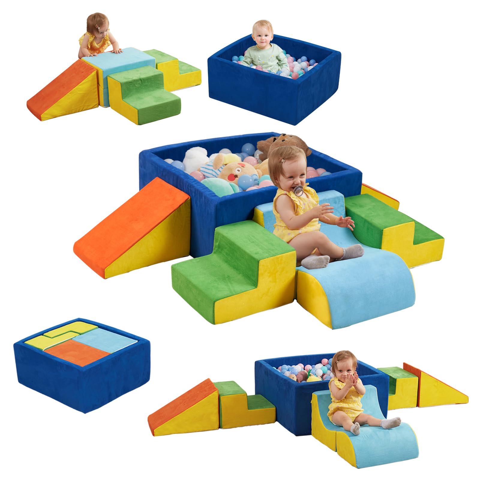 Soft Foam Climbing Blocks and Ball Pit 6PCS Toddler Climbing Toys Indoor Colorful Soft Play Climbing for Toddler for Crawling Sliding Building(Balls not Included)