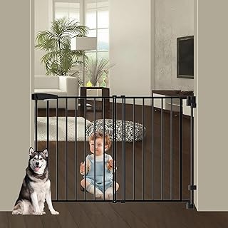 AIKSSOO Wide 29.2-43 Inch Bottomless Bar Baby Gate Child Safety Gate Self-Closing Safety Gate Pet Access Door Adjustable Design Suitable for Stairwells Doorways and Household Use (Black)