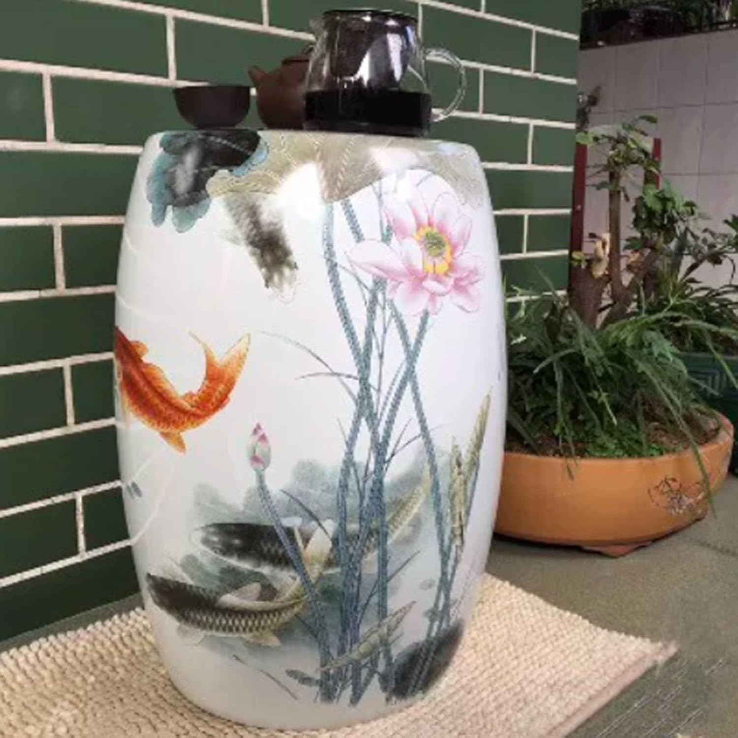 Decorative Ceramic Garden Stool, Ceramic Garden Stool,Ceramic Drum Garden Stool,Suitable for Living Room, Patio, Garden, Balcony A