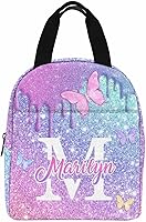 Vista 1 de InterestPrint Lonchera personalizada con nombre para niños, hielera de mariposa con purpurina personalizada, bolsa de almuerzo reutilizable