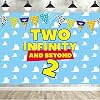 Two Infinity and Beyond Backdrop Buzz Banner Light Year Toy Inspired Story 2nd Birthday Balloons Party Supplies Decorations Photo Prop for Girl Boy Baby Background -7 x 5ft