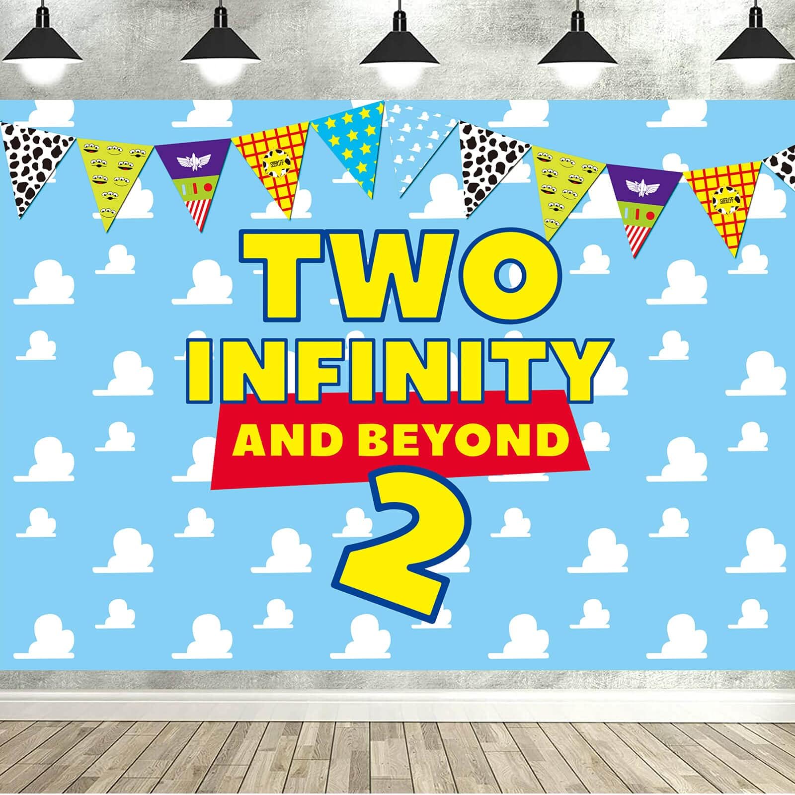 Two Infinity and Beyond Backdrop Buzz Banner Light Year Toy Inspired Story 2nd Birthday Balloons Party Supplies Decorations Photo Prop for Girl Boy Baby Background -7 x 5ft