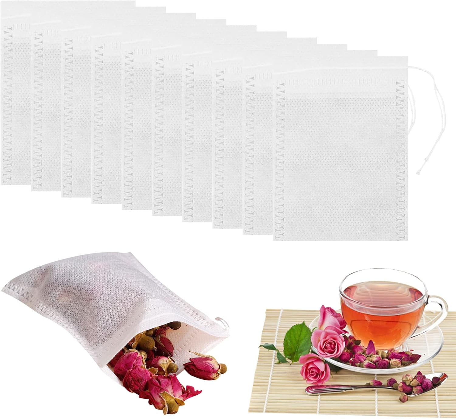Pagezol 100Pcs Reusable Tea Filter Bags, 7x9 cm Cotton Muslin Tea Bags