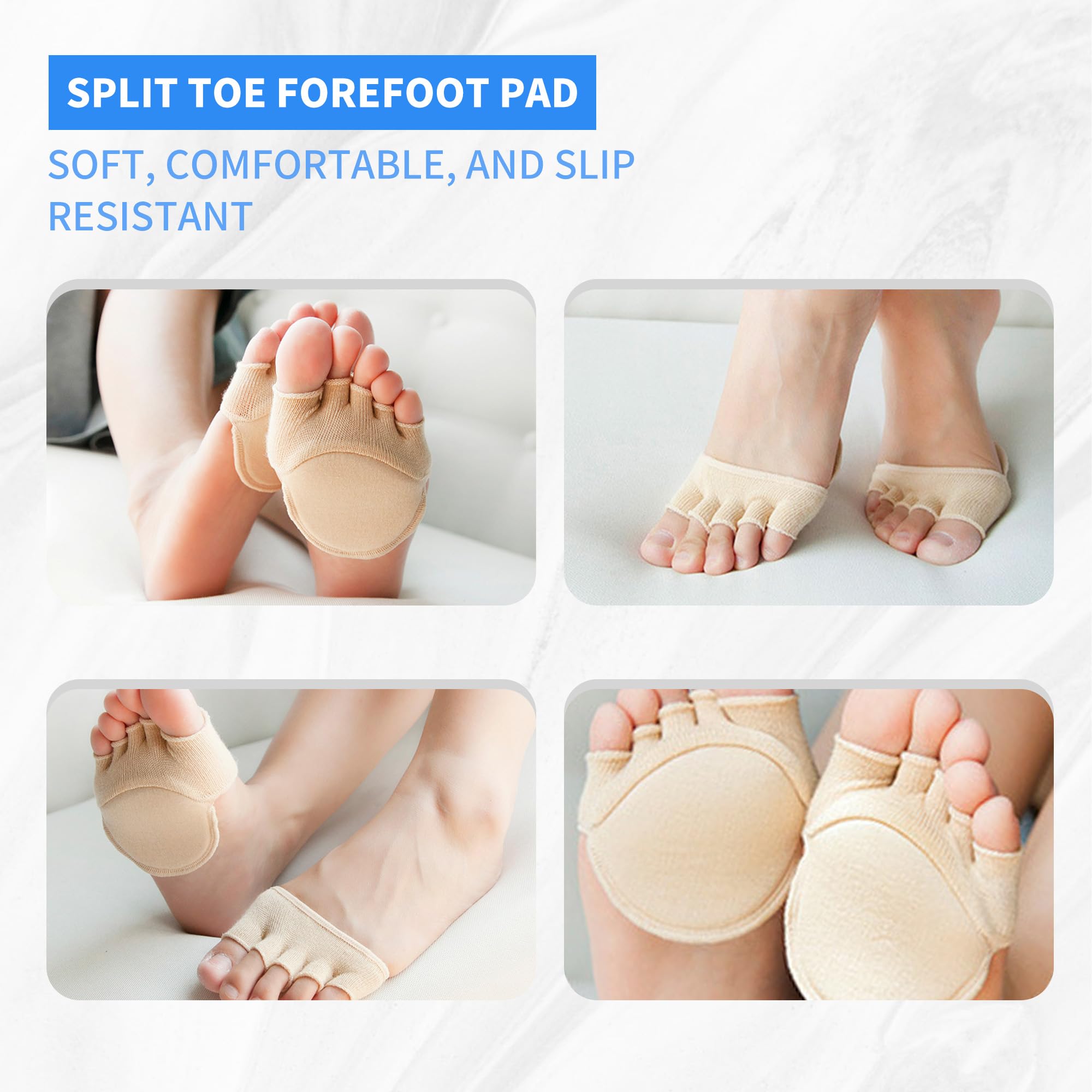 SooGree 2 pares de calcetines para dedos de los pies, medias medias medias almohadillas de bola de pie almohadillas para el antepié para mujer, separador de dedos, calcetines invisibles