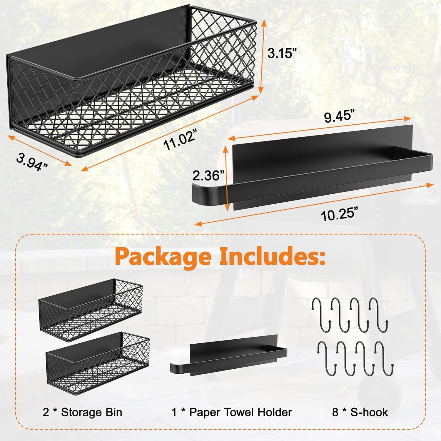 Ormeli 2 Pack Magnetic Storage Bin for Traeger Smoker Grill Caddy with Paper Towel Holder, Grill Basket for Some Models of Traeger/Pit Boss/Z Grill Smoker Accessories, Griddle Caddy for Outdoor
