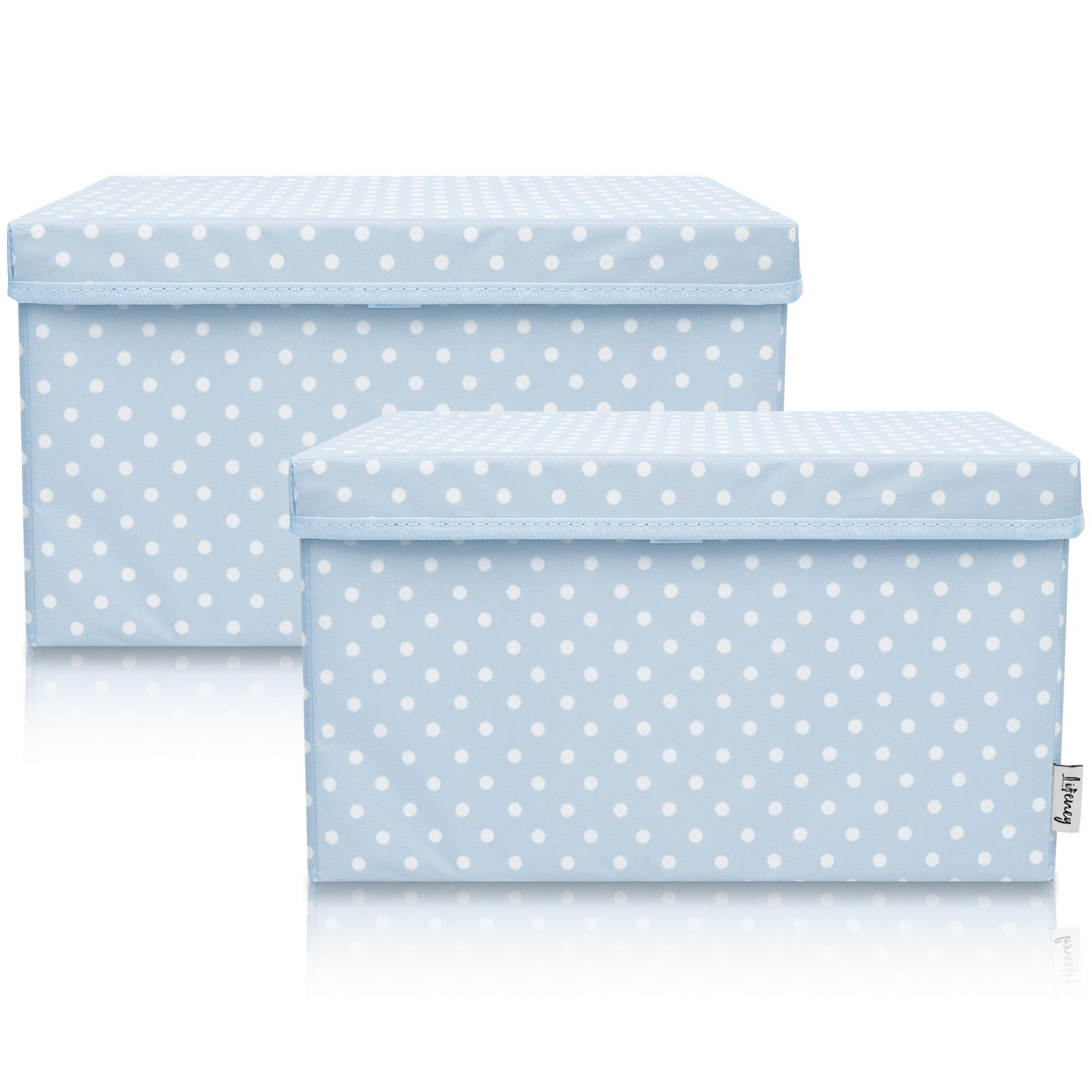 LIFENEY 2-Set Aufbewahrungsbox Kinder (37x25x21cm) I Aufbewahrungskorb für Kinderzimmer und Wohnbereich I Kinder Aufbewahrungskiste (Hellblau Punkte)