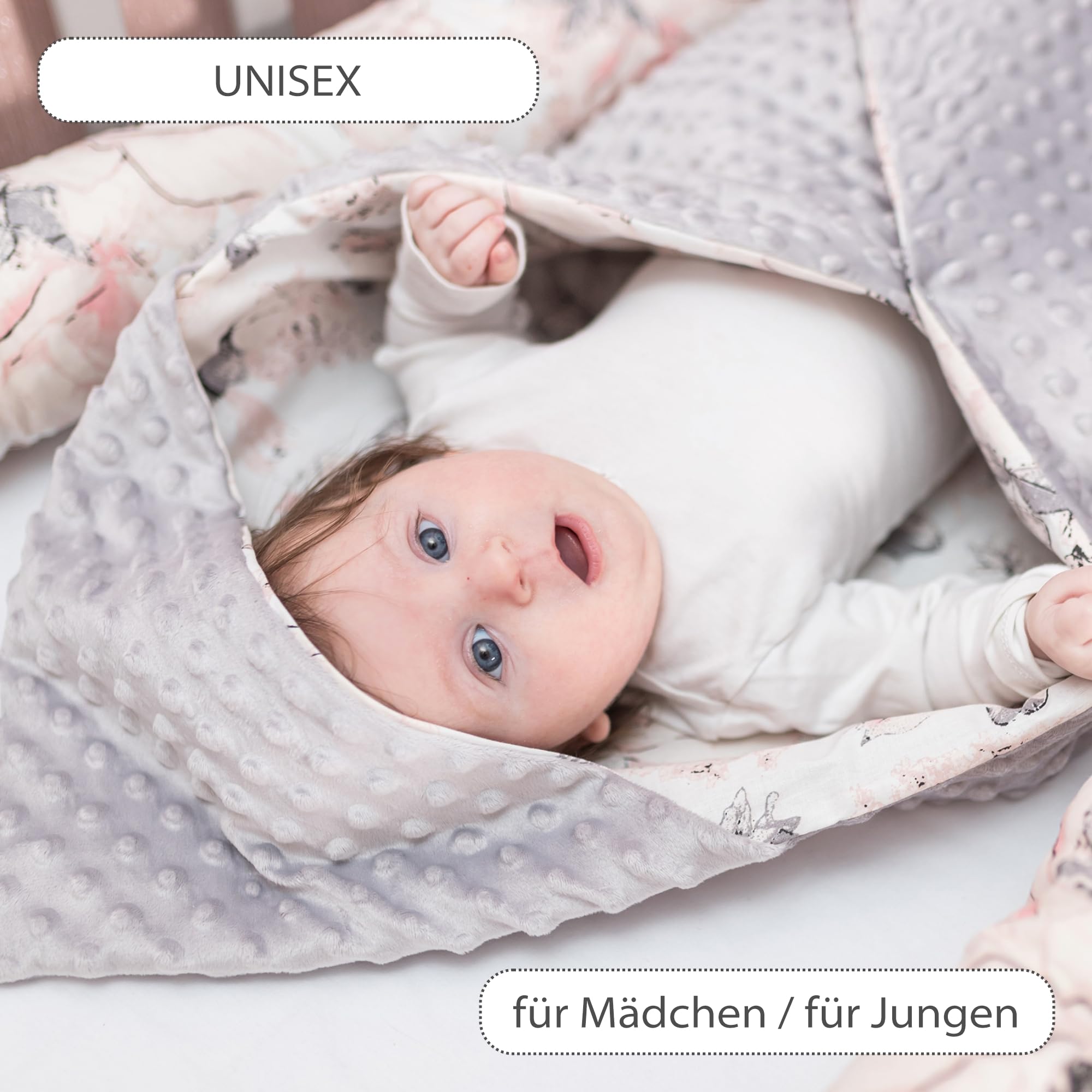 Einschlagdecke Babyschale Baby Decke 90x90 cm - Fußsack Blanket für Kinderwagen und Autositz Ganzjahres für Neugeborenen und Kleinkinder Einschlagsdecken für 3 und 5 Punkt Gurt Minky Oeko-Tex