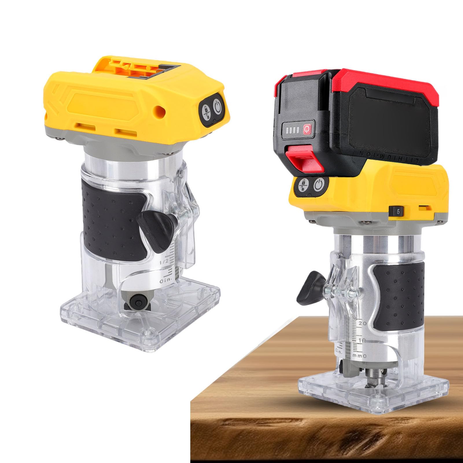 Cryfokt Router per Legno Senza Fili Router per Rifinitura Motore Brushless da 800 W 5 Velocità Variabile 30000 Giri/min Trimmer Compatto per Lavorazione del Legno Adatto per Batteria