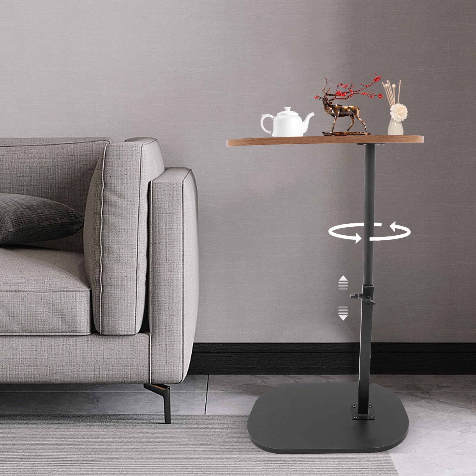 Mesa auxiliar en forma de C, pequeña mesa de café, sofá, mesa auxiliar para salón, dormitorio, tamaño de la placa superior 45 x 30 cm (madera, altura ajustable)
