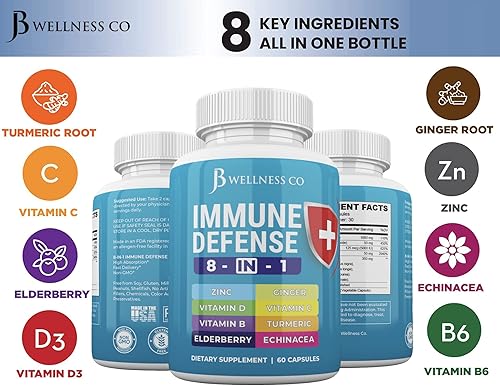 Miniatura 6 de Cápsulas de apoyo inmunológico 8 en 1  Suplemento de zinc, vitamina D3 5000 UI, vitamina C 1000 mg y saúco  Suplemento de refuerzo inmunológico con