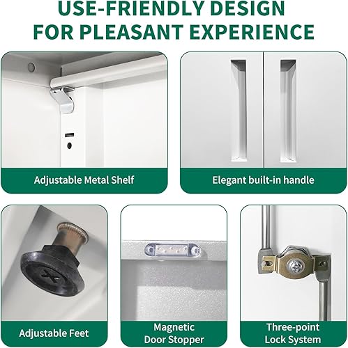 Miniatura 5 de Gabinete de almacenamiento de metal con cerradura, armario de almacenamiento de metal con bloqueo de 69 pulgadas con 3 estantes ajustables, gabinete