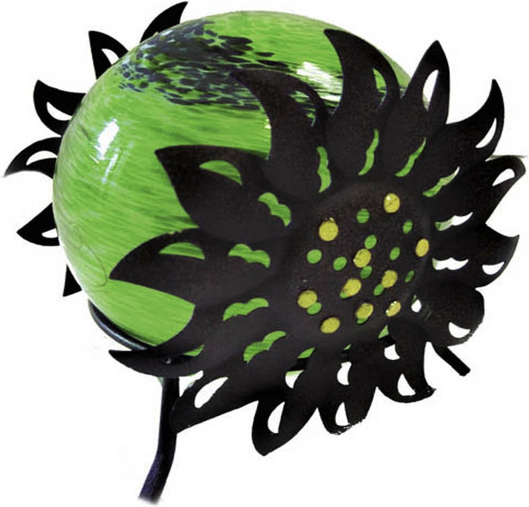 Garden Meadow R1253G Solar Glass Silhouette Sunflower Yard Art with Green Light, 7-Inch