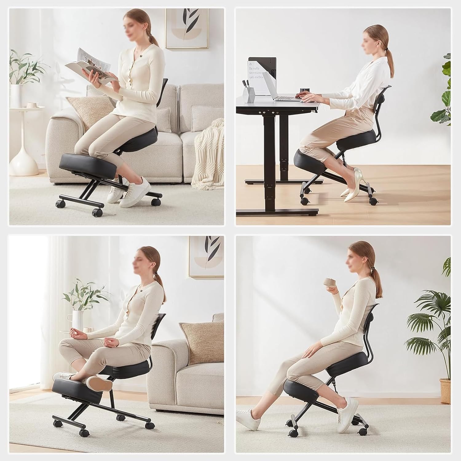 Office Chair Cross Legged Chair，Height Adjustable Ergonomic Office Chair with 360° Casters, Meditation Chair with Back, Kneeling Chair for Fitness Fanatics/Home Workers/Yoga Lovers