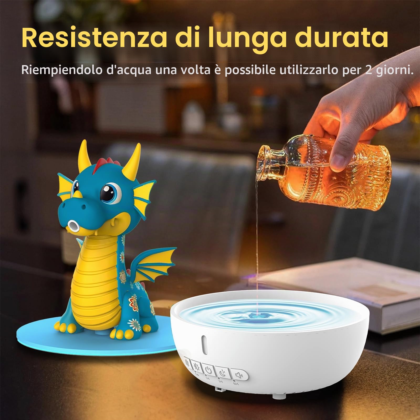 Diffusore Aromi con Suono Bianco, Umidificatore 200 ml con Telecomando e Timer 1/3/6h, Diffusore di Oli Essenziali per Camera da Letto,Drago Sputafuoco - Umidificatore Ambiente Bambini (Blu)