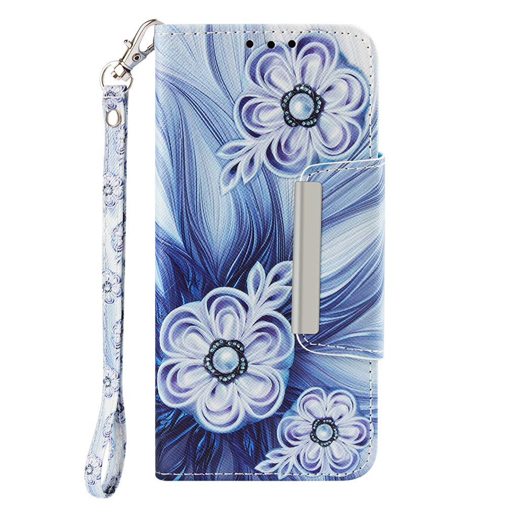 Galaxy J4 Plus Wallet Case, OrangePlus Samsung Galaxy J4 Plus Case, Folio Flip PU Leather Wallet Stand Case Cover (Light Blue Flower)