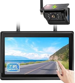 Magnetic Solar Wireless Backup Camera System, 7" IPS Touchscreen with DVR, Rechargeable IR Night Vision Rear View Camera, Zero Wiring RV Camera for Hitching Trailers/Fifth Wheels/Campers, AH7