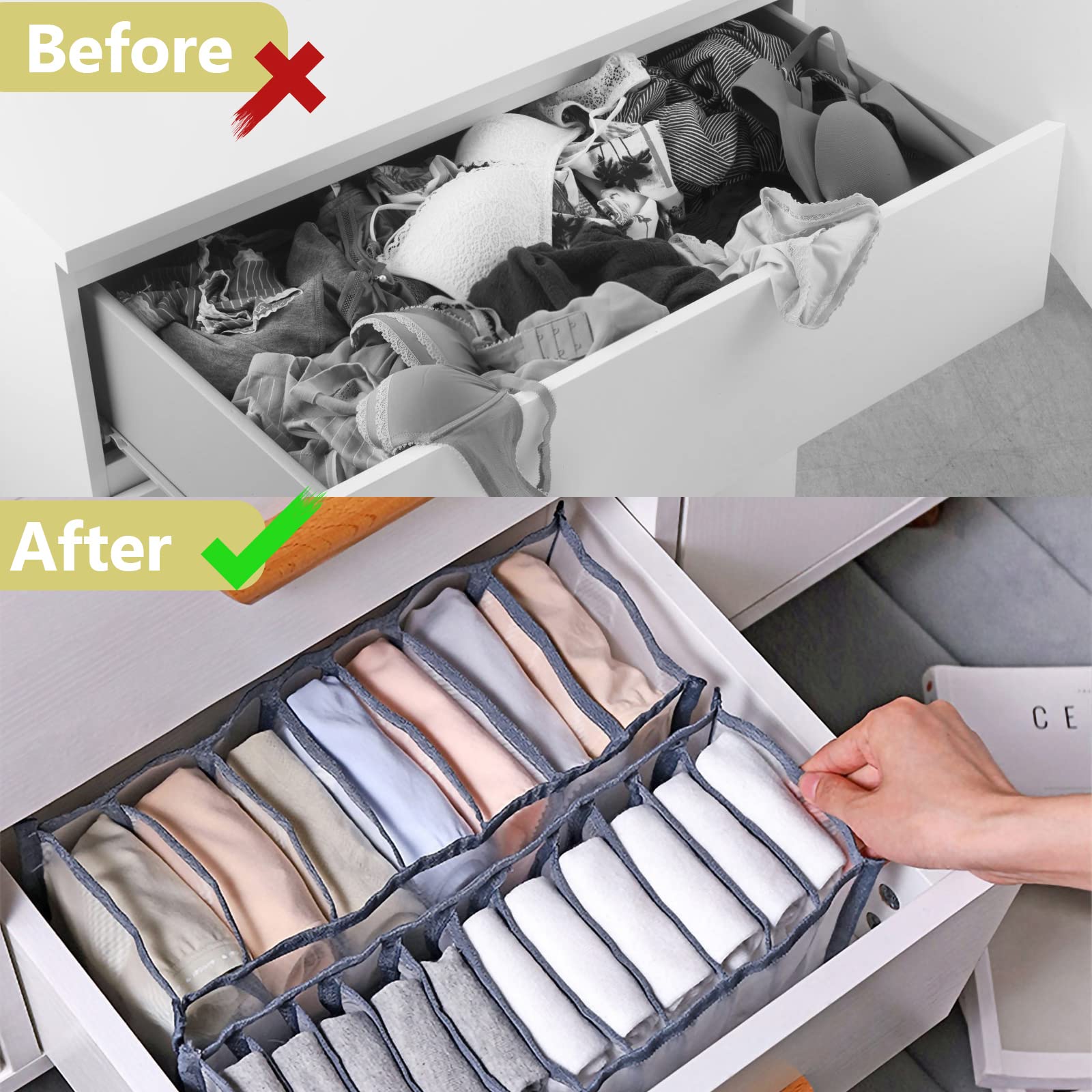 TIGARI Kleiderschrank-Organizer, Socken-Organizer, Socken-Schubladen-Organizer, Schrank-Organizer und Aufbewahrung für Socken, Unterwäsche, BH-Krawatten, Babykleidung (grau) Küche, Haushalt & Wohnen