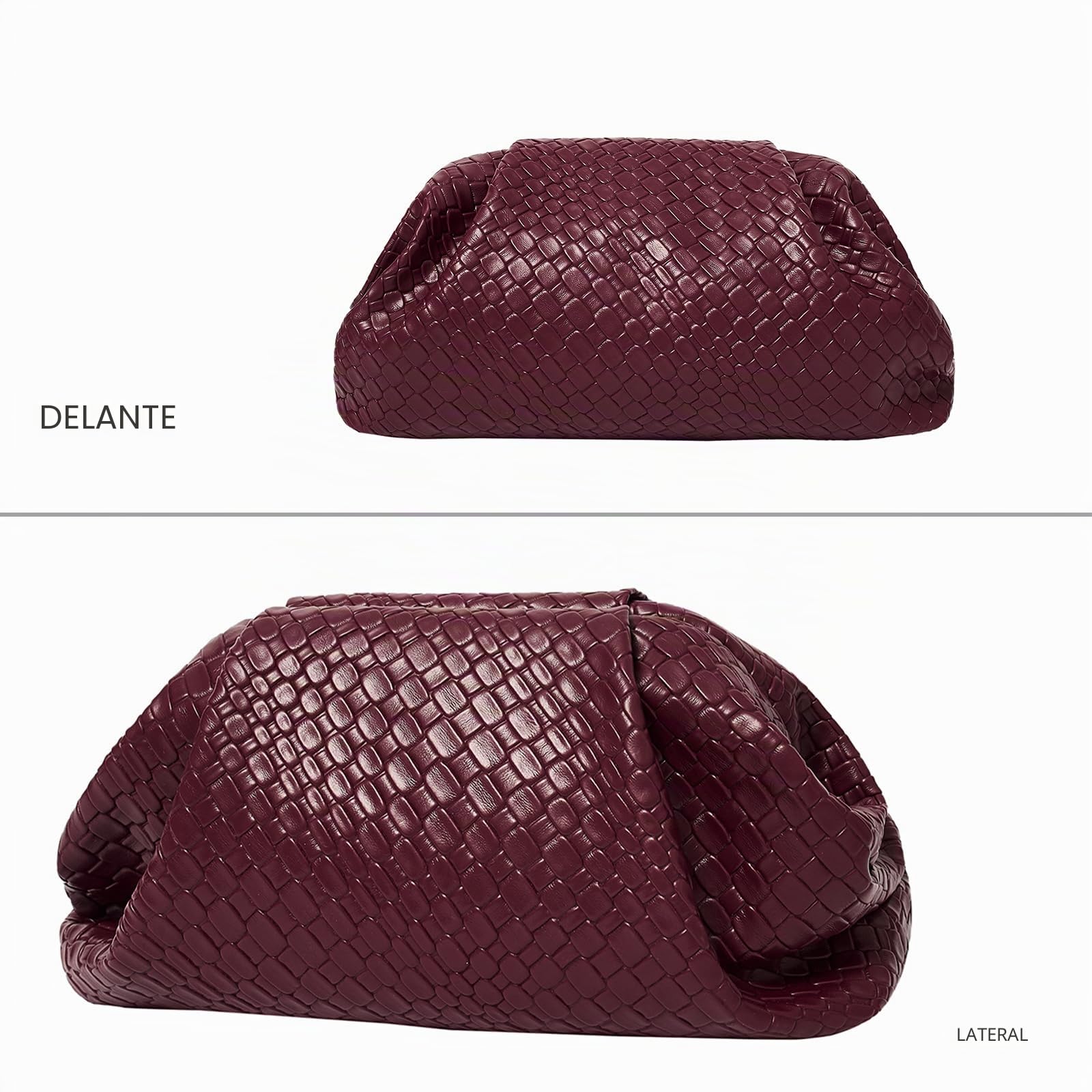 PHILOMENA Bolso de noche tejido de piel vegana para mujer, bolso de mano fruncido, para fiesta, boda, elegante bolso de mano