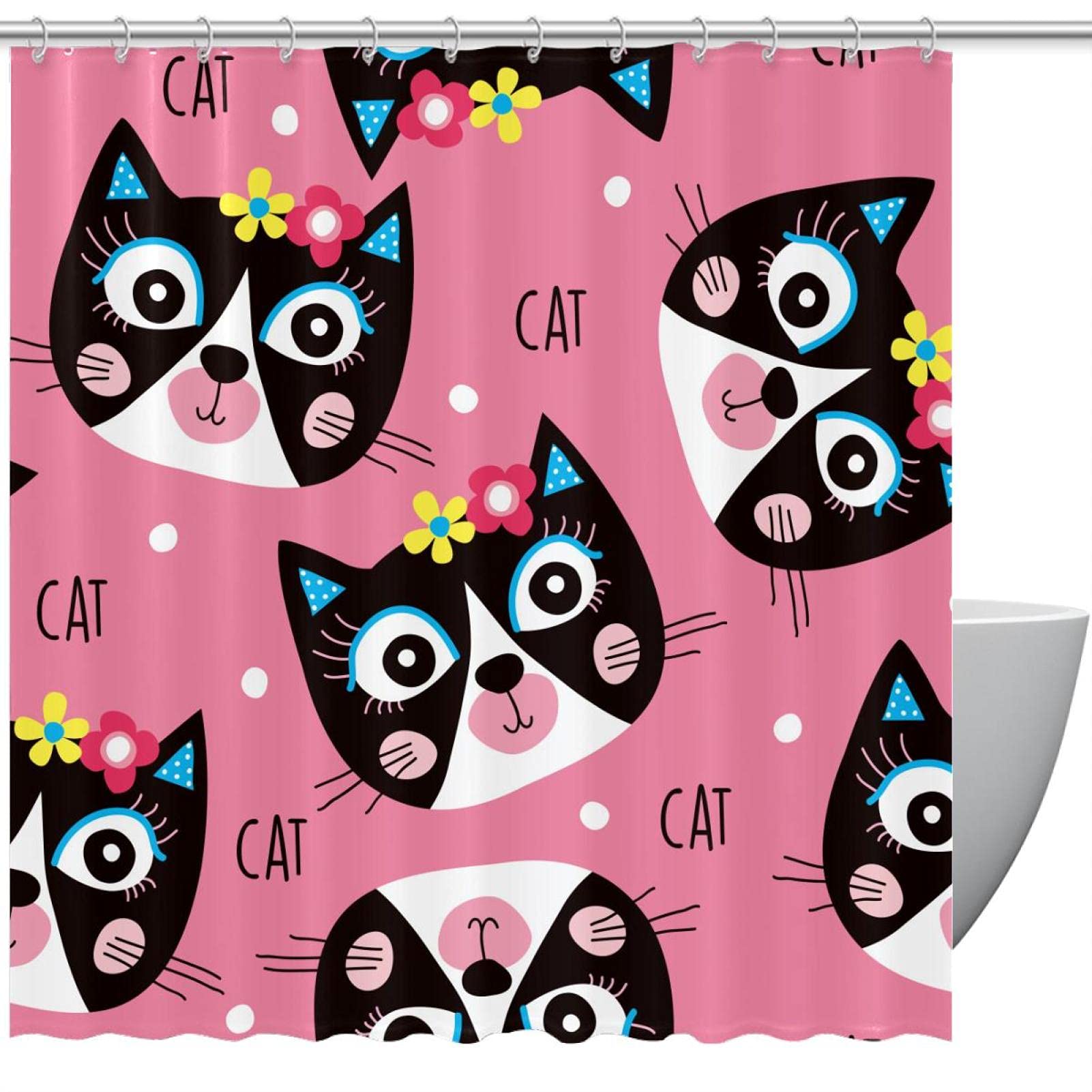Rideau de douche chat mignon floral pour une salle de bain zen et gaie