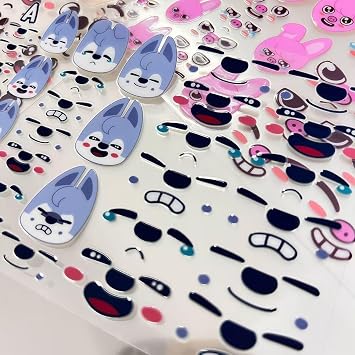かわいい漫画のフェイスステッカー 8枚 SKZoo Expression ステッカー カラフルな目 鼻 口 クリエイティブ 文房具 DIY デコレーション ウォーターボトル スーツケース カップ SKZ Merch ファン向け