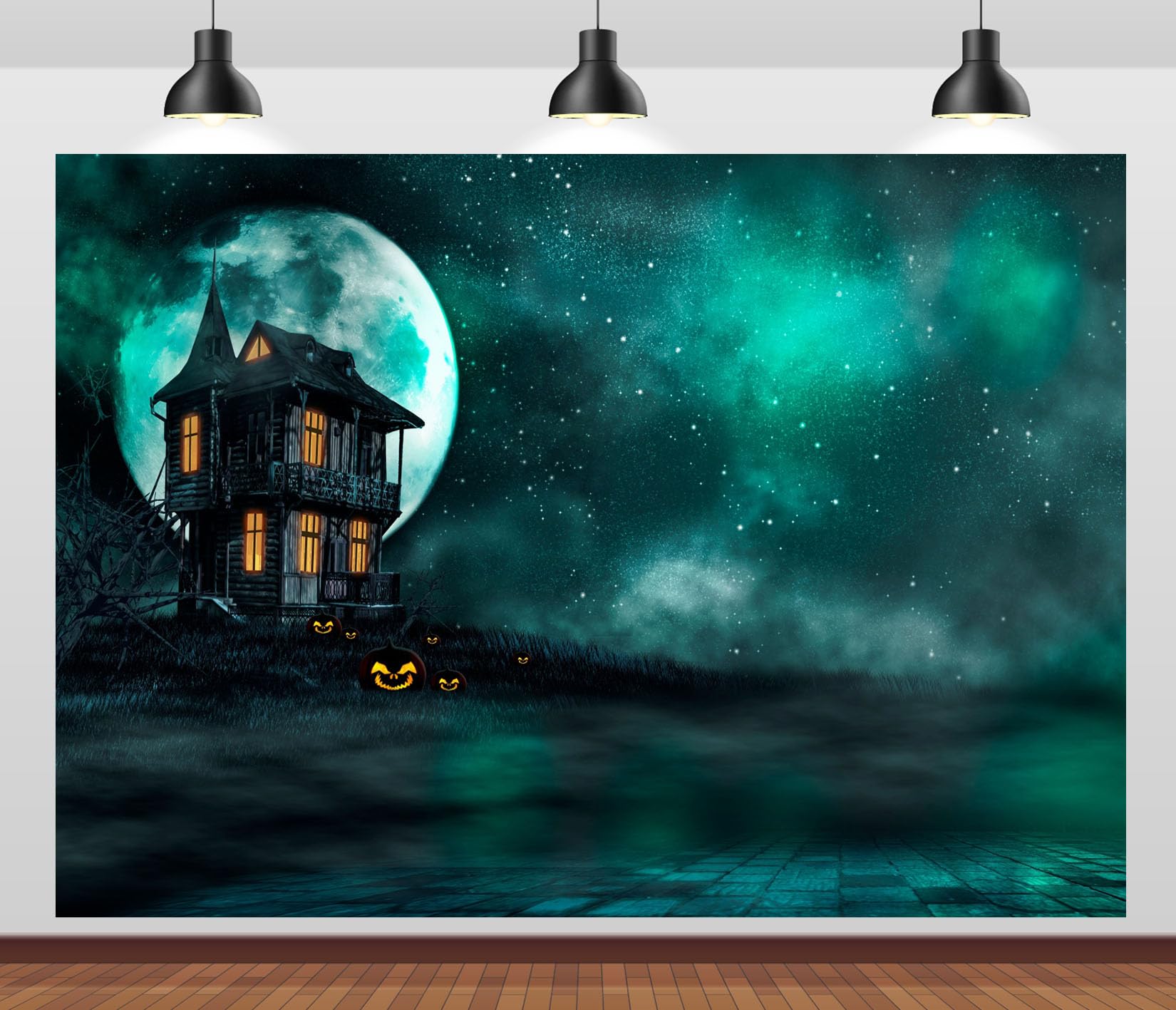 10x8FT (3x2.5m) Casa Infestata Sotto Luna Turchese Sfondo Fotografico
