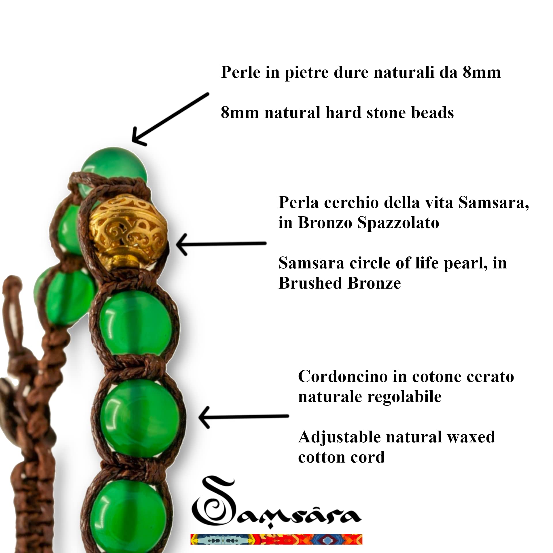 Samsara Kids Bracciale Tibetano Buddista per Bambino/Bambina – Shamballa con Pietre Naturali Vere, Fatto a Mano