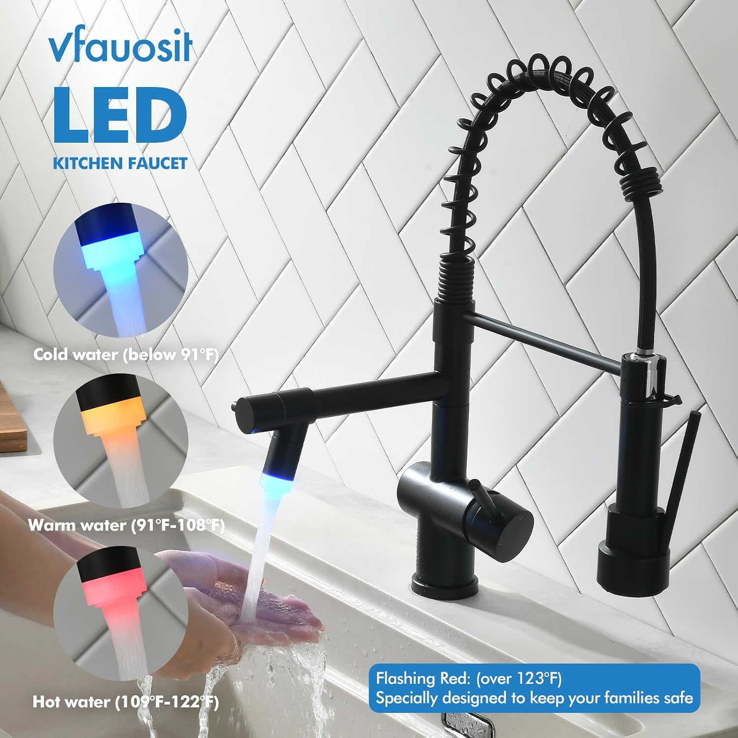  Kitchen Faucet with Pull Down Sprayer, Matte Black LED Light thumbnail